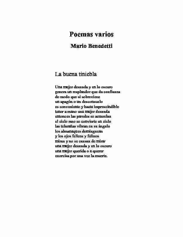 Poemas varios - Mario Benedetti La buena tiniebla