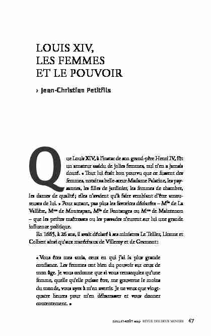 [PDF] LOUIS XIV, LES FEMMES ET LE POUVOIR - Revue des Deux Mondes