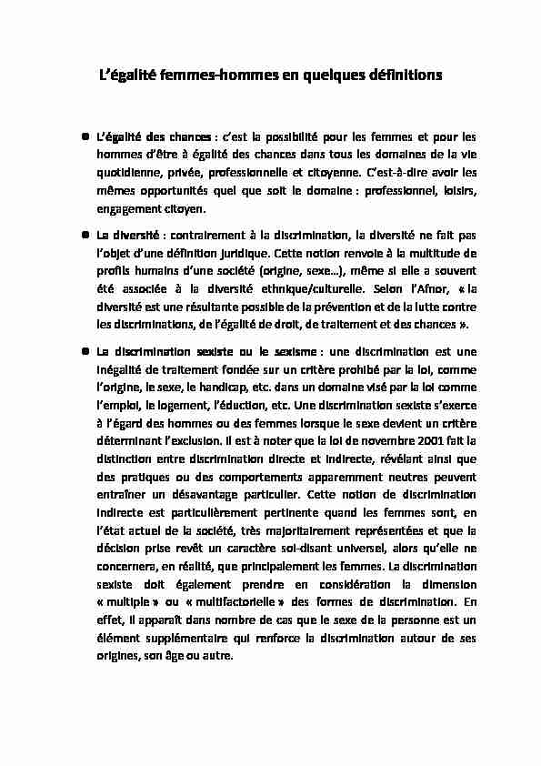 [PDF] Légalité femmes-hommes en quelques définitions - Face Paris