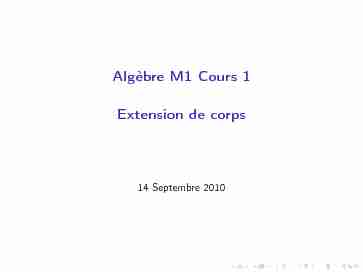 Algèbre M1 Cours 1 [3ex] Extension de corps