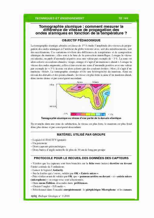 [PDF] Tomographie sismique : comment mesurer la différence de vitesse