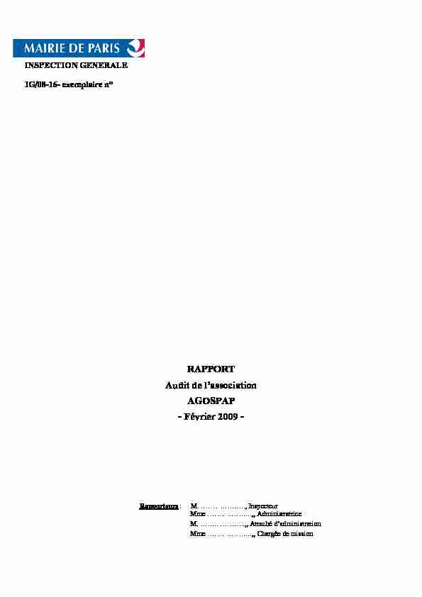 RAPPORT Audit de lassociation AGOSPAP - Février 2009