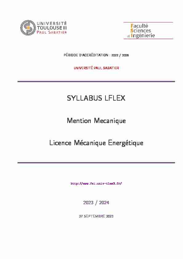 SYLLABUS LFLEX Mention Mecanique Licence Mécanique