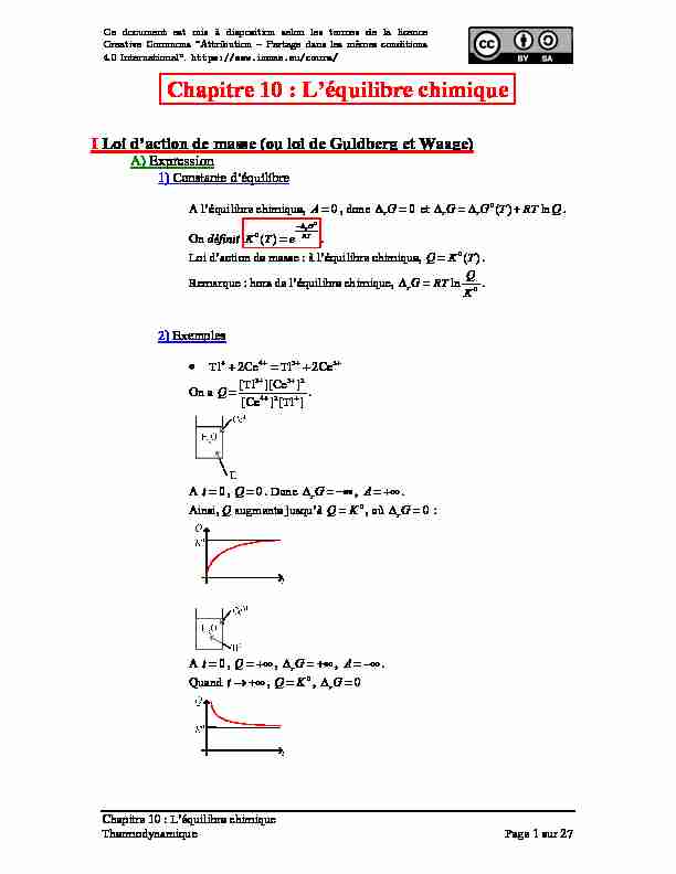 [PDF] Chapitre 10 :Léquilibre chimique - Melusine