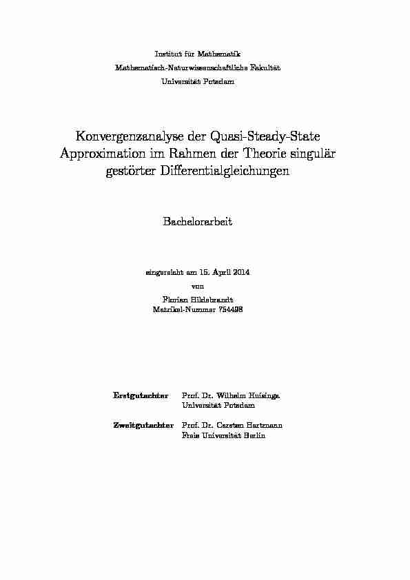 Konvergenzanalyse der Quasi-Steady-State Approximation im