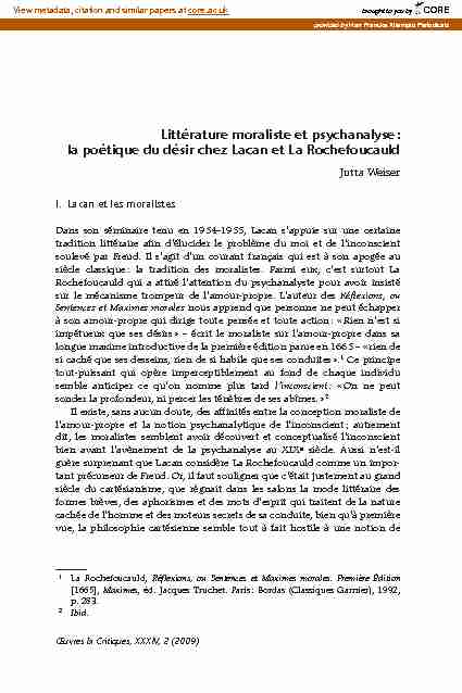 [PDF] Littérature moraliste et psychanalyse : la poétique du désir  - CORE