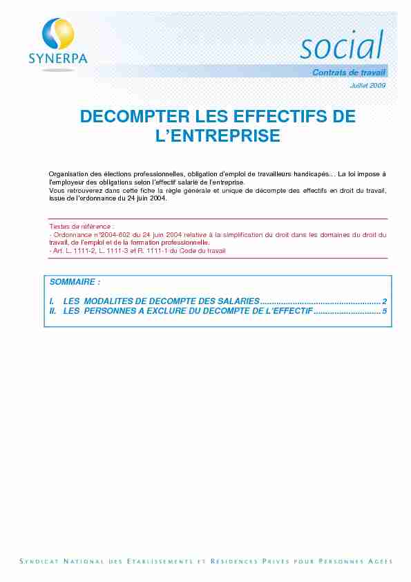 [PDF] DECOMPTER LES EFFECTIFS DE LENTREPRISE - Synerpa