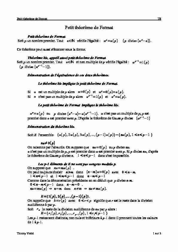 [PDF] Petit théorème de Fermat