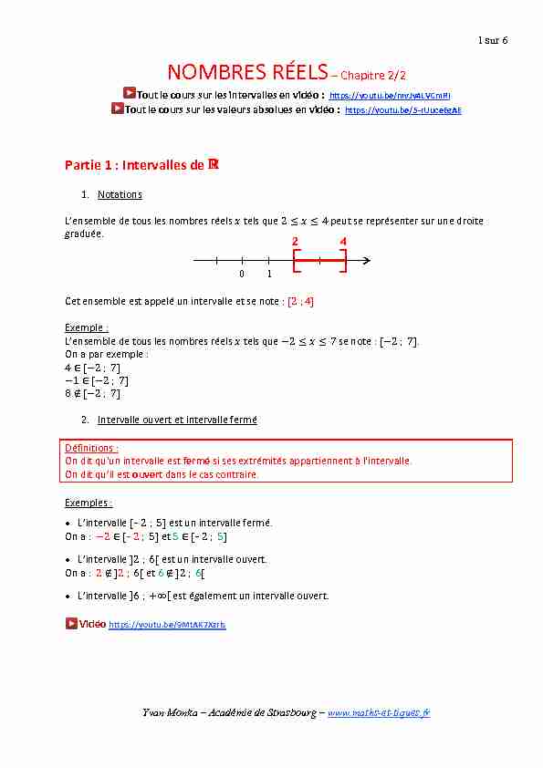 [PDF] Partie 1 : Intervalles de ? - maths et tiques