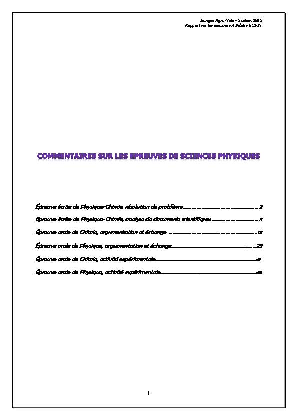 [PDF] Rapport épreuves Physique Chimie - Concours Agro Veto