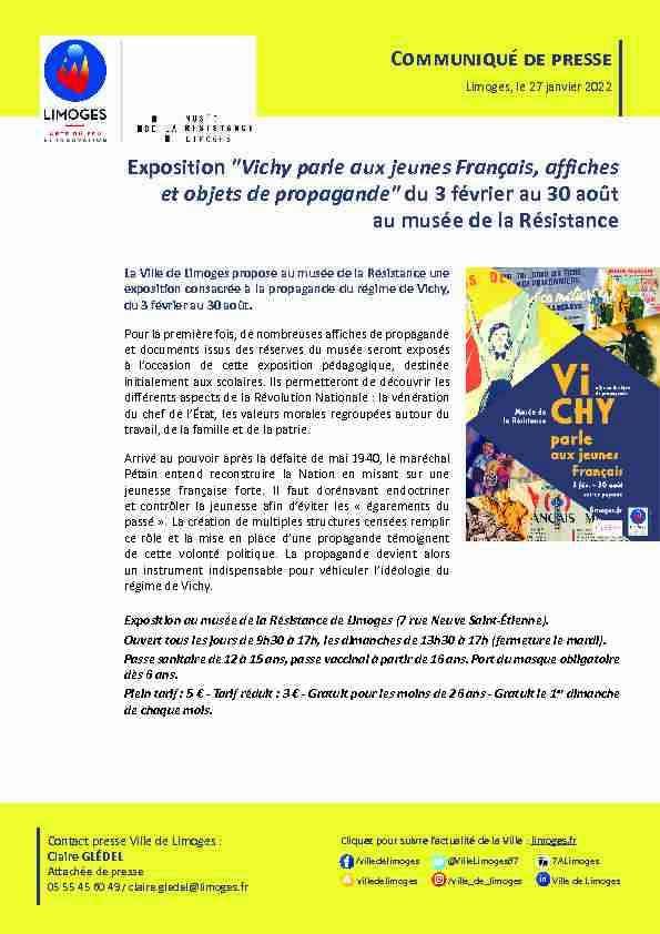 Exposition Vichy parle aux jeunes Français affiches et objets de