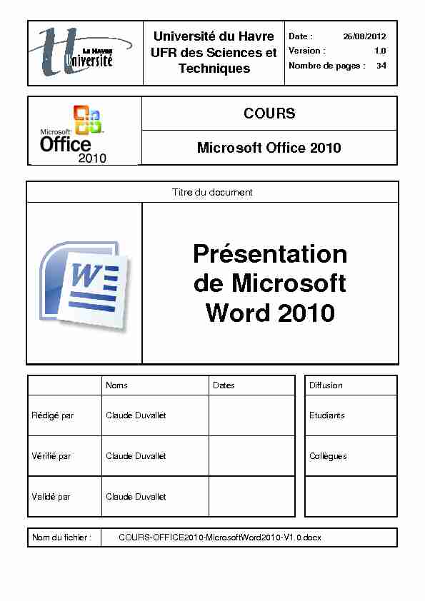[PDF] Présentation de Microsoft Word 2010