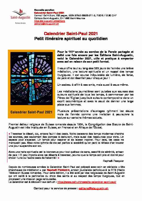 Calendrier Saint-Paul 2021 Petit itinéraire spirituel au quotidien