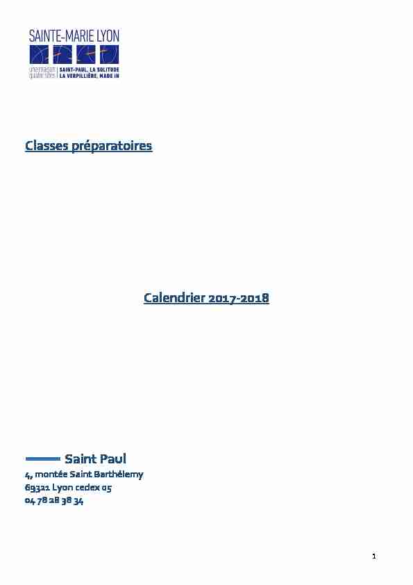 Classes préparatoires Calendrier 2017-2018 Saint Paul