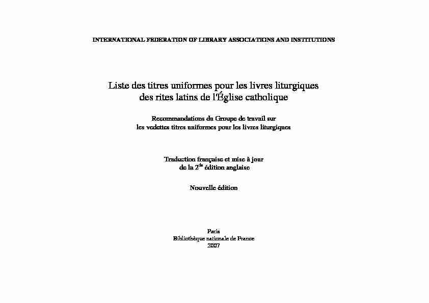 Liste des titres uniformes pour les livres liturgiques des rites latins