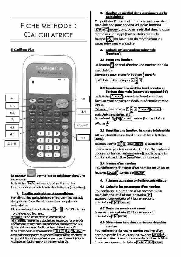 [PDF] Fiche méthode_calculatrices - COLLEGE ANTOINE MEILLET