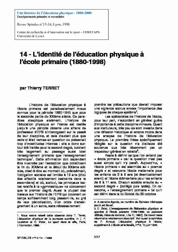 14 - Lidentité de léducation physique à lécole primaire (1880-1998)
