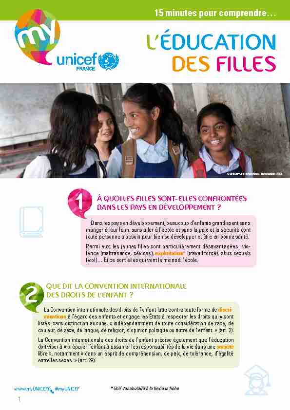 [PDF] LÉDUCATION DES FILLES - UNICEF