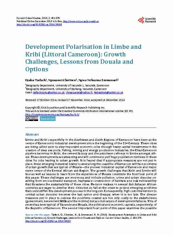Development Polarisation in Limbe and Kribi (Littoral Cameroon