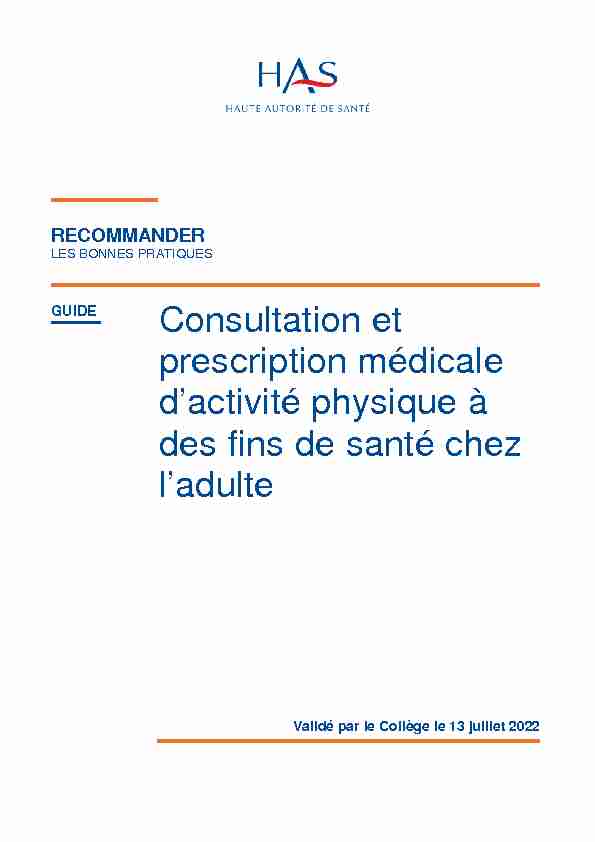 [PDF] Consultation et prescription médicale dactivité physique à des fins