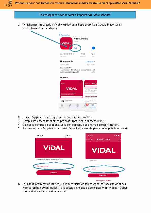 1. Télécharger lapplication Vidal Mobile® dans lapp Store® ou