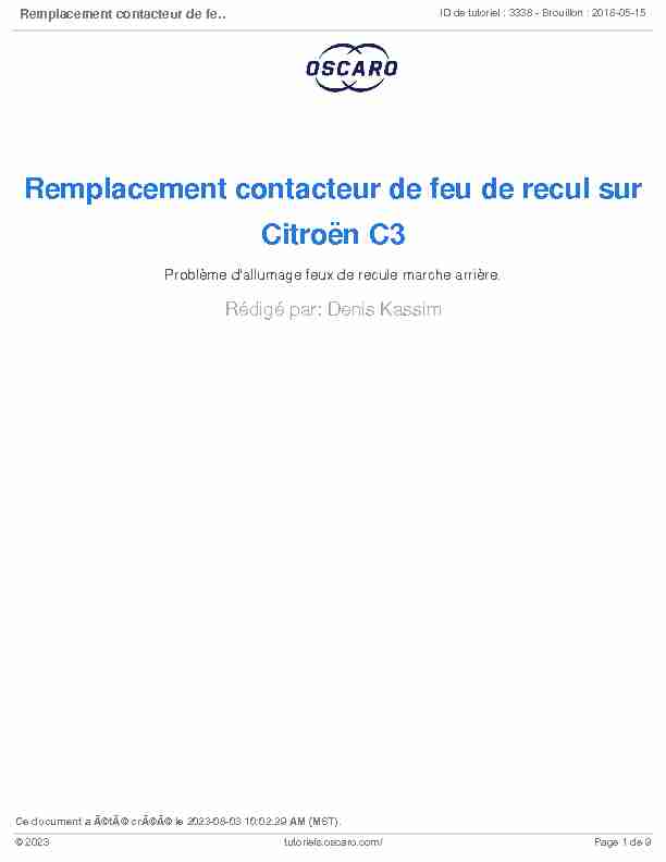 Remplacement contacteur de feu de recul sur Citroën C3