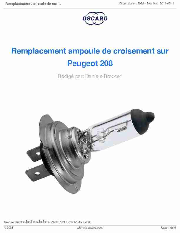 Remplacement ampoule de croisement sur Peugeot 208