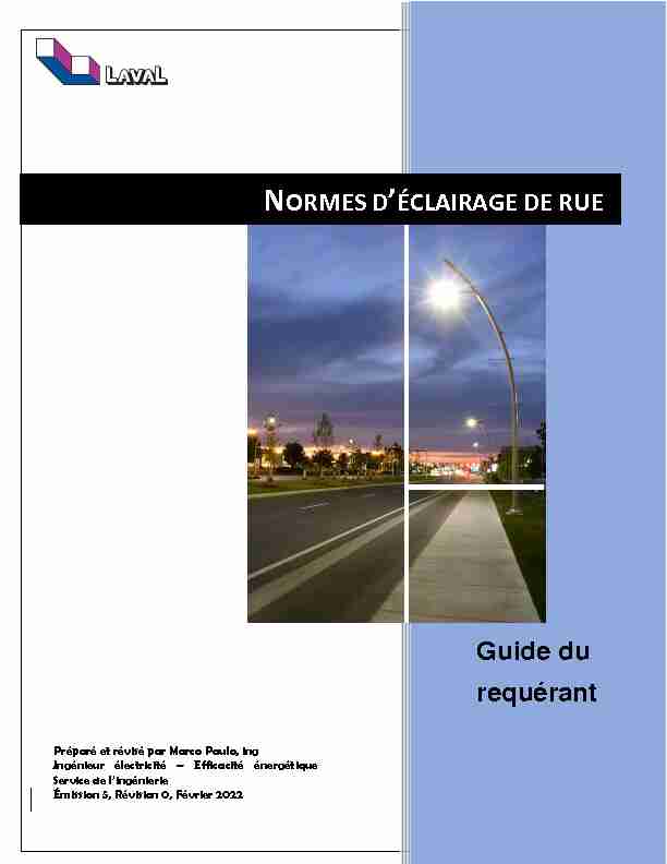 NORMES DÉCLAIRAGE DE RUE Guide du requérant