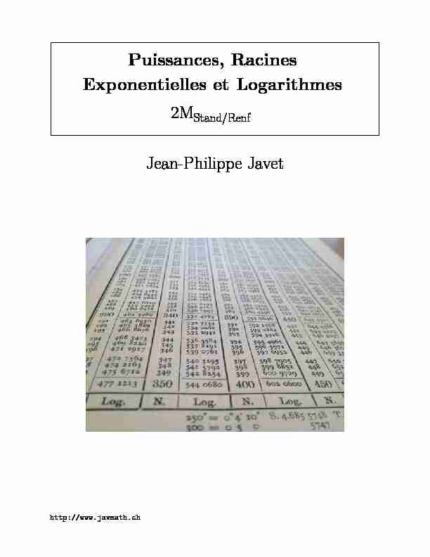Puissances, Racines Exponentielles et Logarithmes