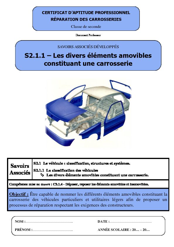 [PDF] S211 – Les divers éléments amovibles constituant une carrosserie