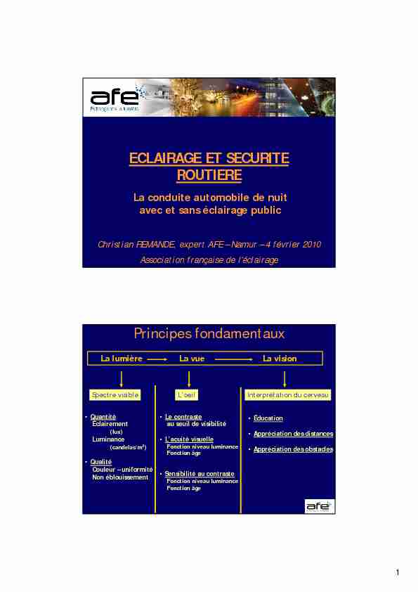 [PDF] eclairage et securite routiere - Association française de léclairage