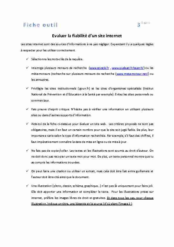 [PDF] Evaluer la fiabilité dun site internet - Institution Sainte-Croix
