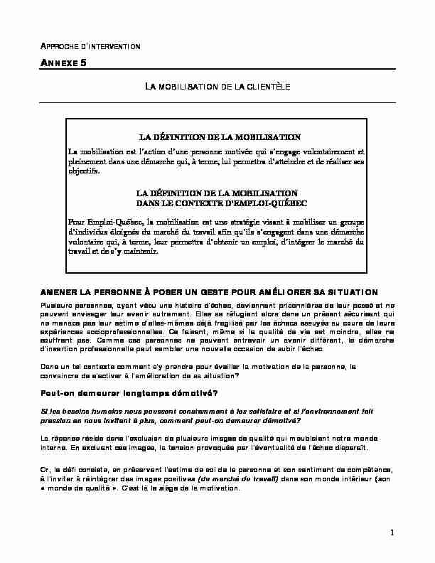 [PDF] la définition de la mobilisation - Emploi Quebec