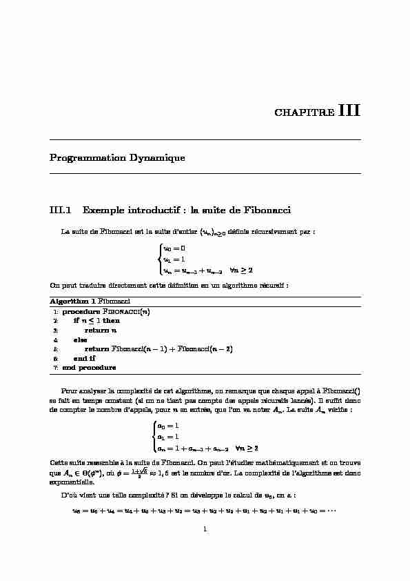 CHAPITRE III Programmation Dynamique III.1 Exemple introductif