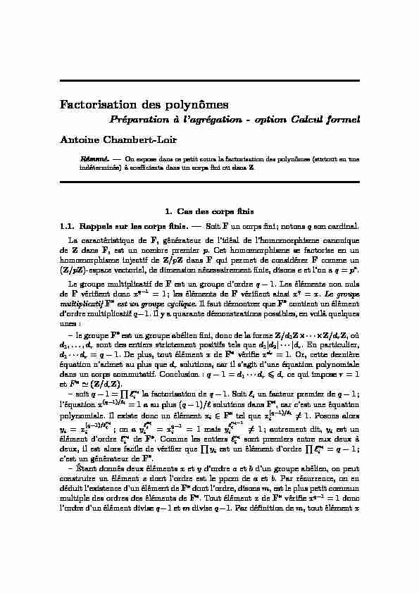 [PDF] Factorisation des polynômes