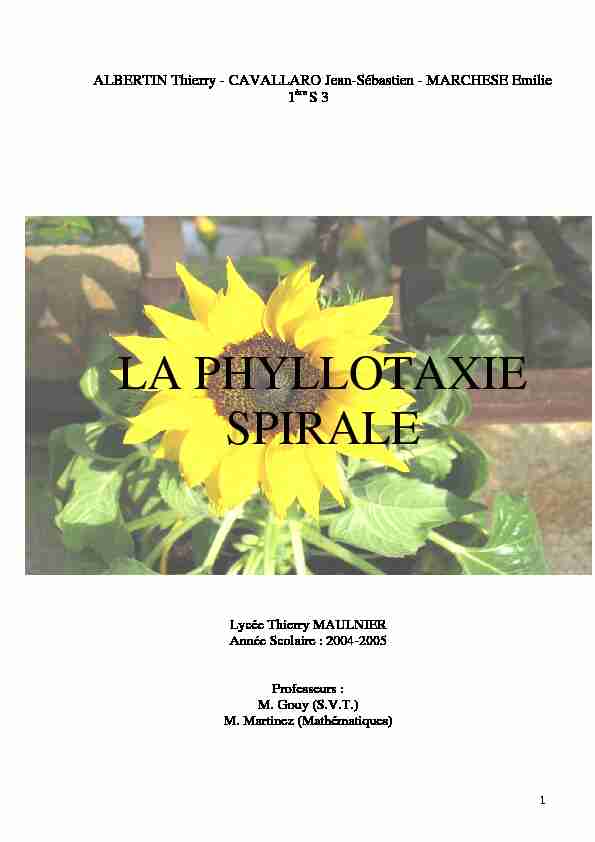 [PDF] LA PHYLLOTAXIE SPIRALE - Thierry Albertin
