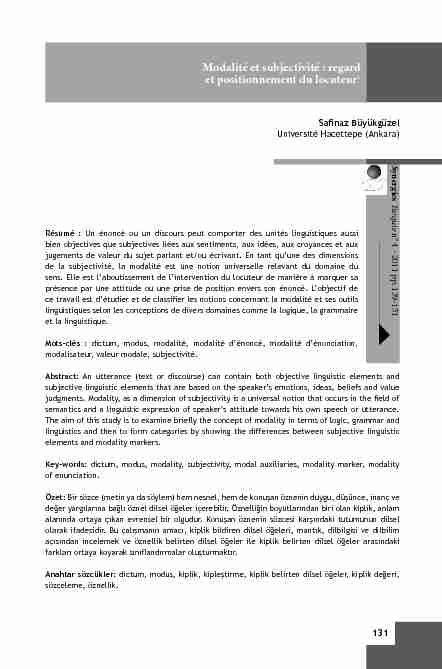 [PDF] Modalité et subjectivité : regard et positionnement du locuteur1