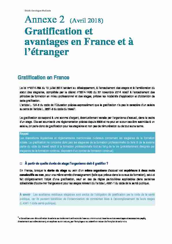 Gratification et avantages en France et à létranger