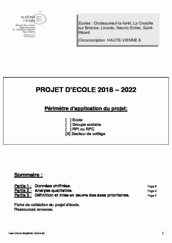 PROJET DECOLE 2018 2022 écoles secteur de Chateauneuf