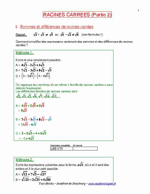 [PDF] RACINES CARREES (Partie 2) - maths et tiques