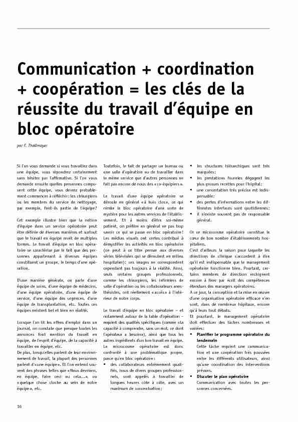 Communication   coordination   coopération = les clés de la