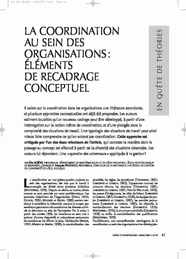 [PDF] LA COORDINATION AU SEIN DES ORGANISATIONS