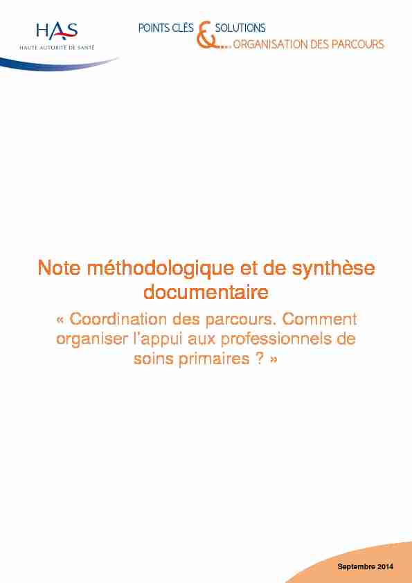 Note méthodologique et de synthèse documentaire - Coordination