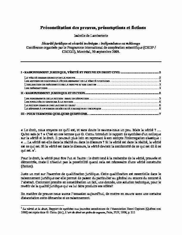 [PDF] Préconstitution des preuves présomptions et fictions - Lex Electronica