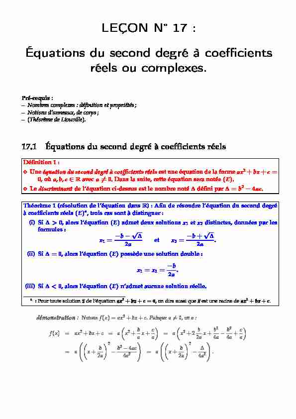 [PDF] Équations du second degré à coefficients réels ou complexes