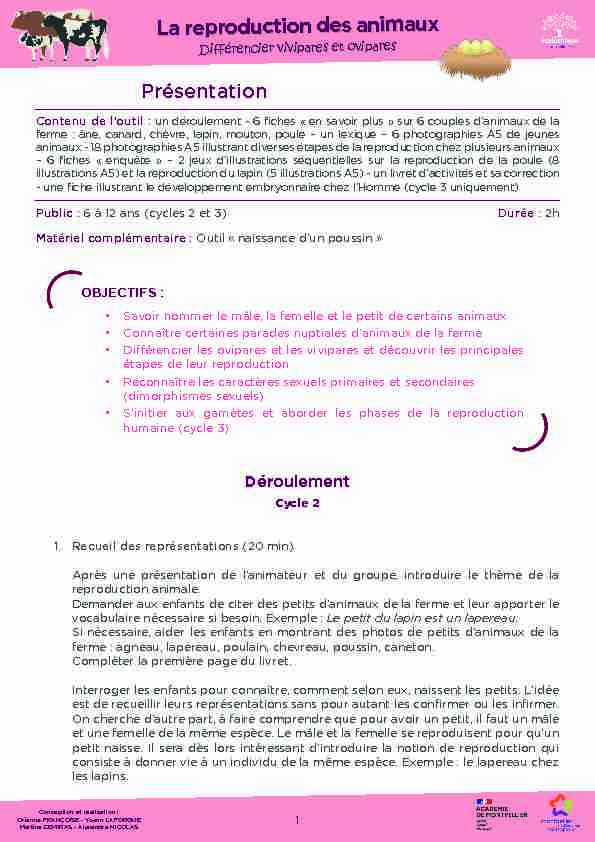 [PDF] La reproduction des animauxpdf - Écolothèque de Montpellier