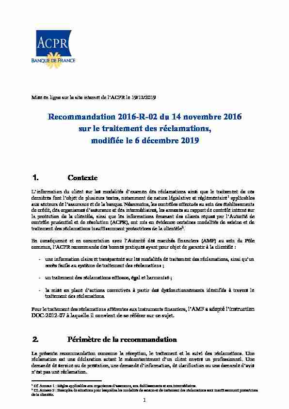 Recommandation 2016-R-02 du 14 novembre 2016 sur le