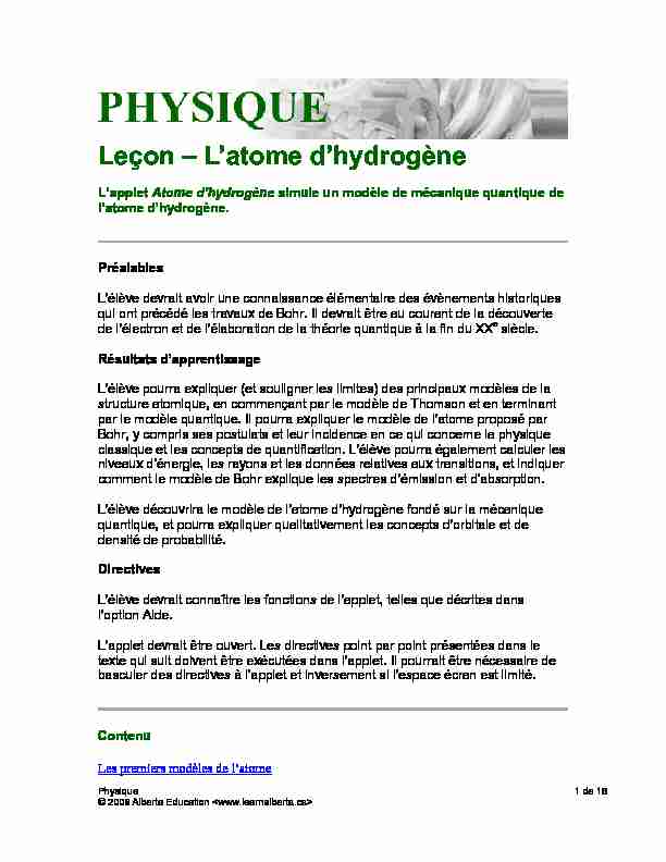 Leçon – Latome dhydrogène