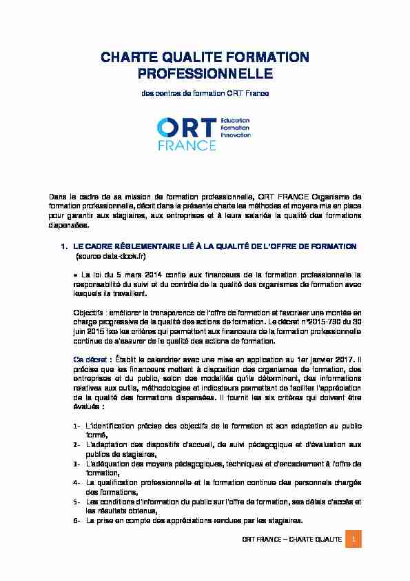 [PDF] CHARTE QUALITE FORMATION PROFESSIONNELLE  ORT France