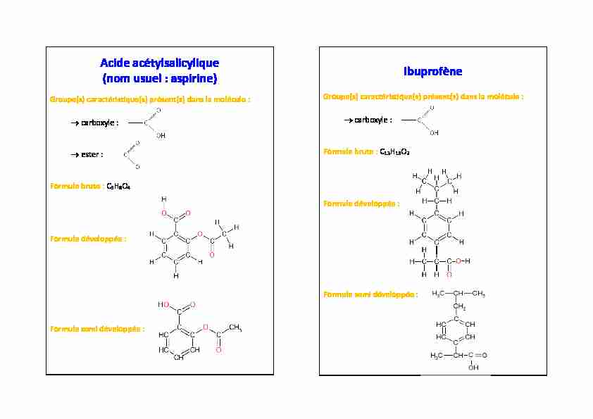 Acide acétylsalicylique (nom usuel : aspirine) Ibuprofène